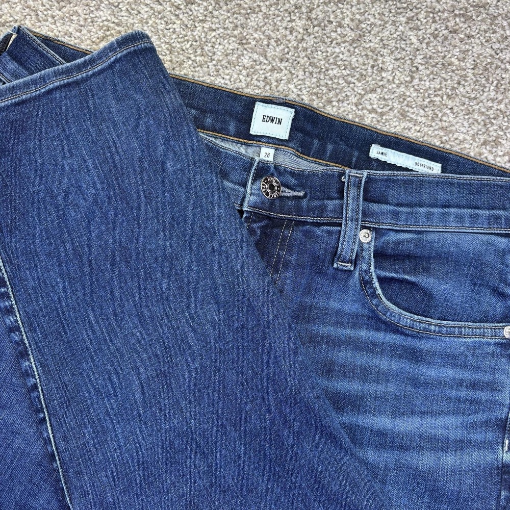 Edwin Jamie Boyfriend Jeans Womens 28 Blue Medium Wash Relaxed Stretch Denim